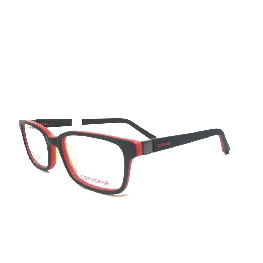 Converse Kids Eyeglasses Frames K020 BLACK Red Square Full Rim 48-16-130